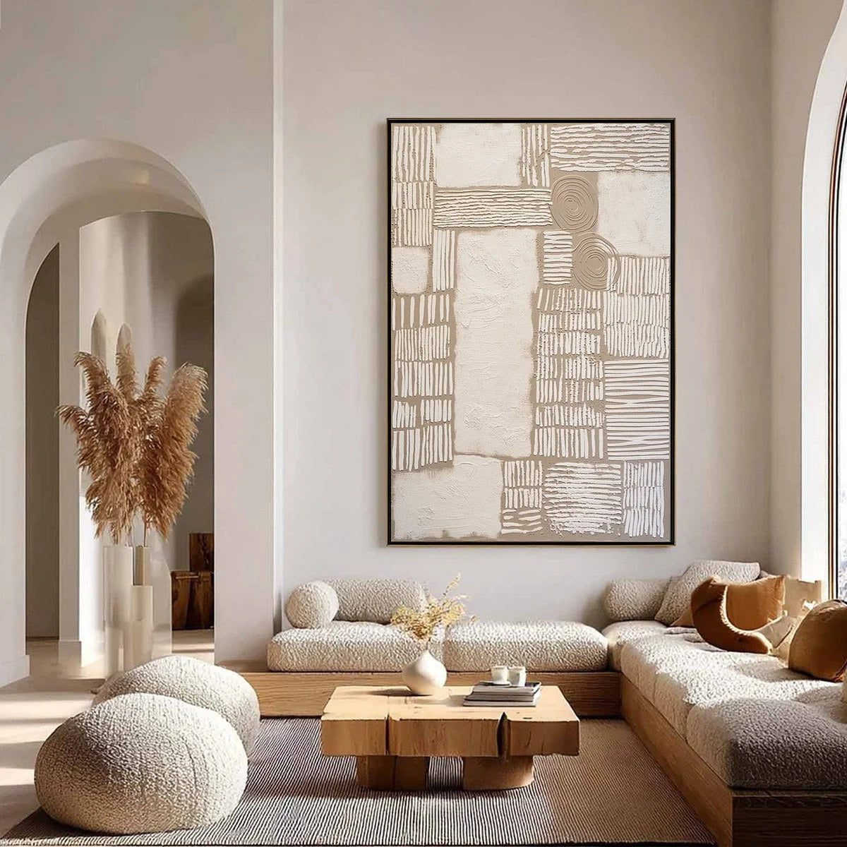 TERRA FORMA: Large Textured Wabi Sabi Abstract Painting | black frame version on white wall