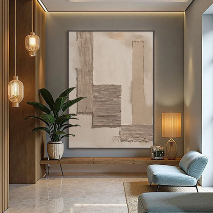 TERRA FORMA: Minimalist Textured Beige and White Abstract Painting | gold frame stretched on neutral wall