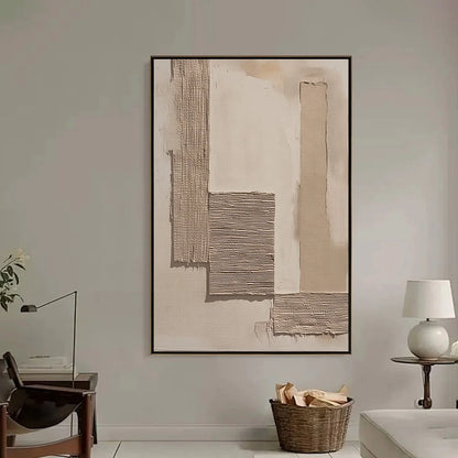 TERRA FORMA: Minimalist Textured Beige and White Abstract Painting | black frame version on white wall