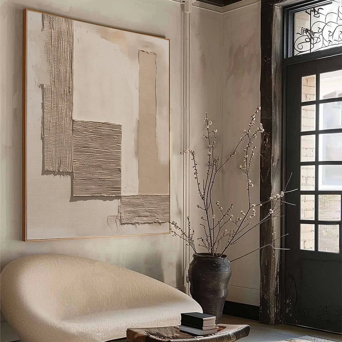 TERRA FORMA: Minimalist Textured Beige and White Abstract Painting | beige palette, original oil on stretched canvas art