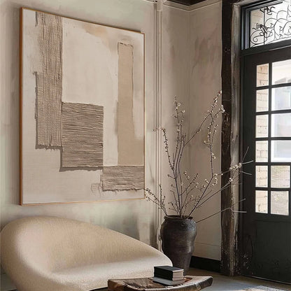 TERRA FORMA: Minimalist Textured Beige and White Abstract Painting | beige palette, original oil on stretched canvas art