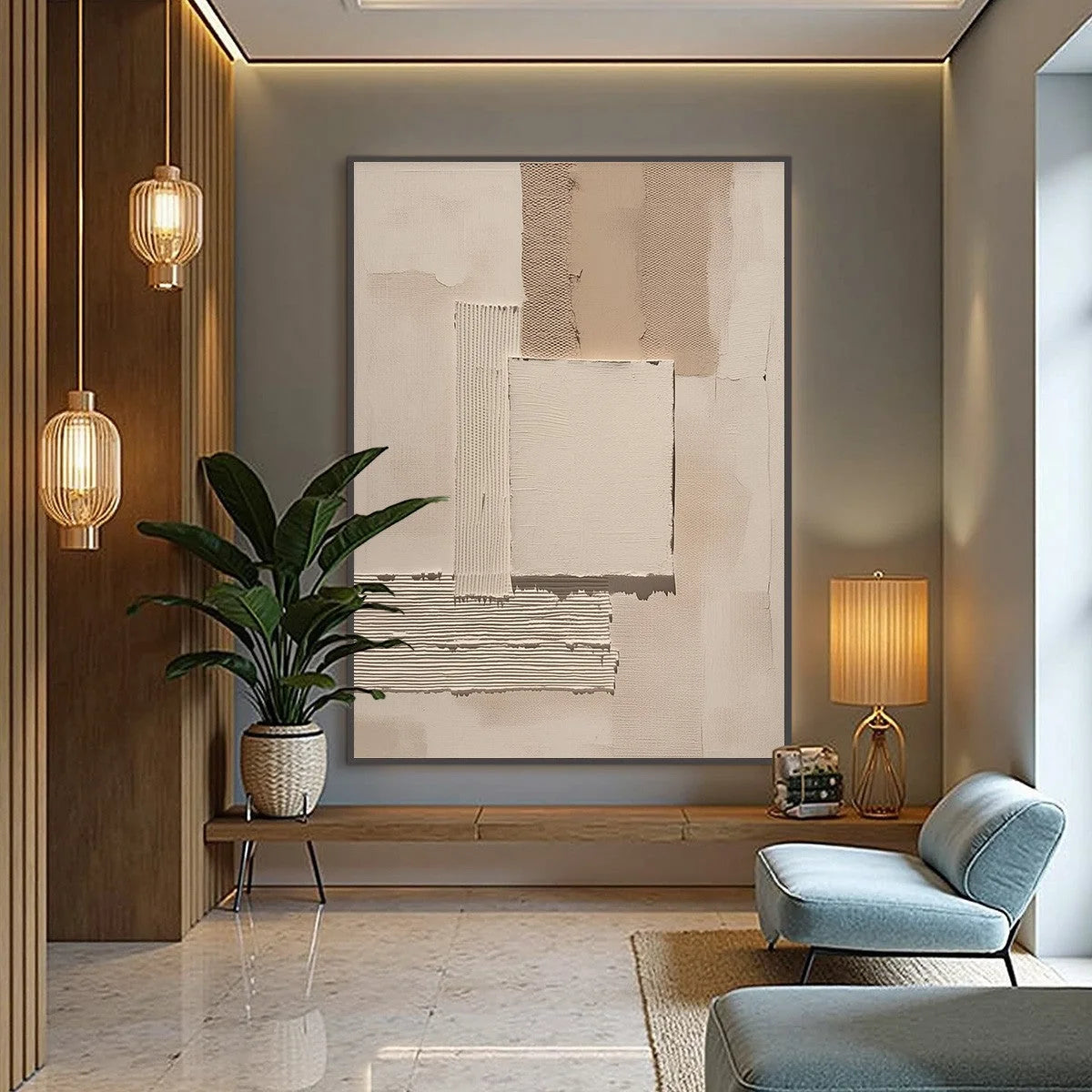 TERRA FORMA: Textured Wabi Sabi Abstract Beige Wall Art | gold frame stretched on neutral wall