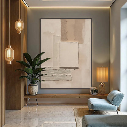 TERRA FORMA: Textured Wabi Sabi Abstract Beige Wall Art | gold frame stretched on neutral wall
