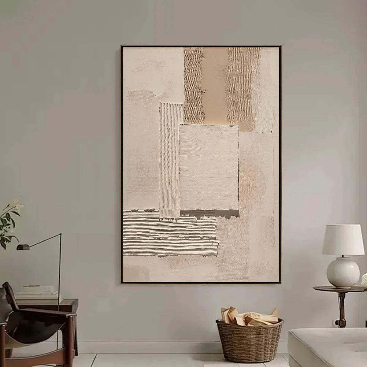 TERRA FORMA: Textured Wabi Sabi Abstract Beige Wall Art | black frame version on white wall