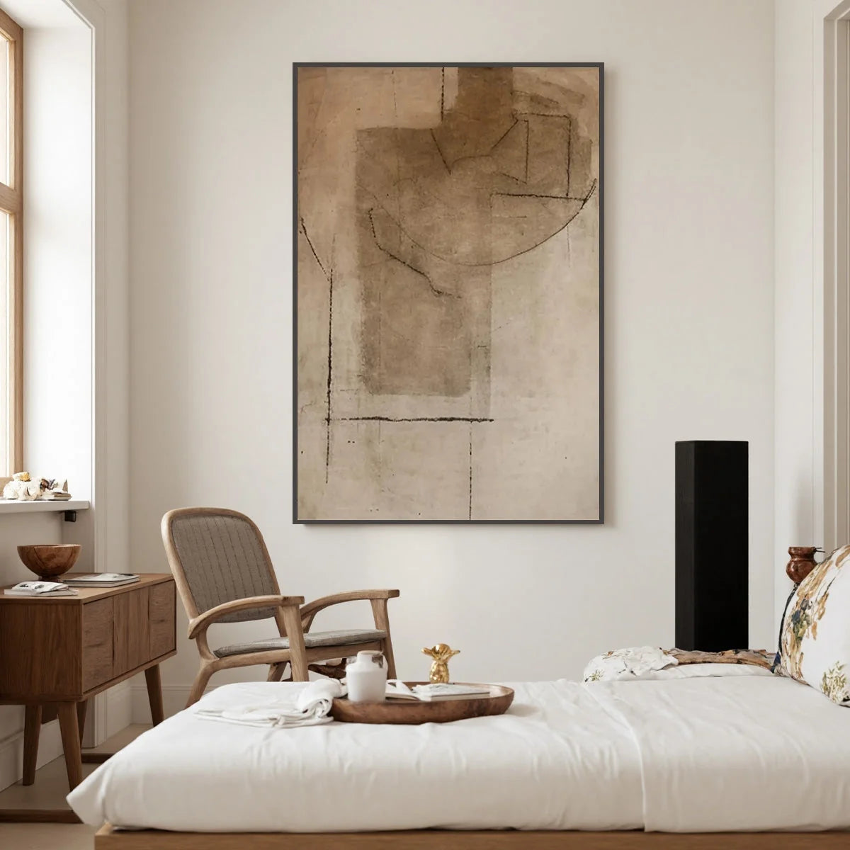 TERRA INCOGNITA: Wabi Sabi Inspired Textured Abstract Earth Tone Painting | black frame version on white wall