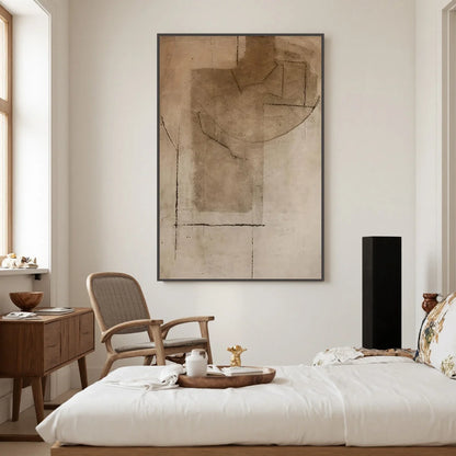 TERRA INCOGNITA: Wabi Sabi Inspired Textured Abstract Earth Tone Painting | black frame version on white wall