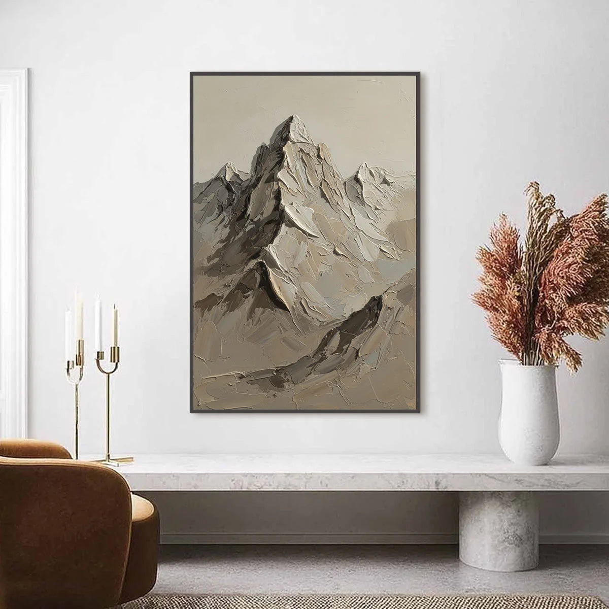 TERRA PEAK: Textured Wabi Sabi Mountain Impasto Wall Art | Abstract closeup, raised brushwork detail