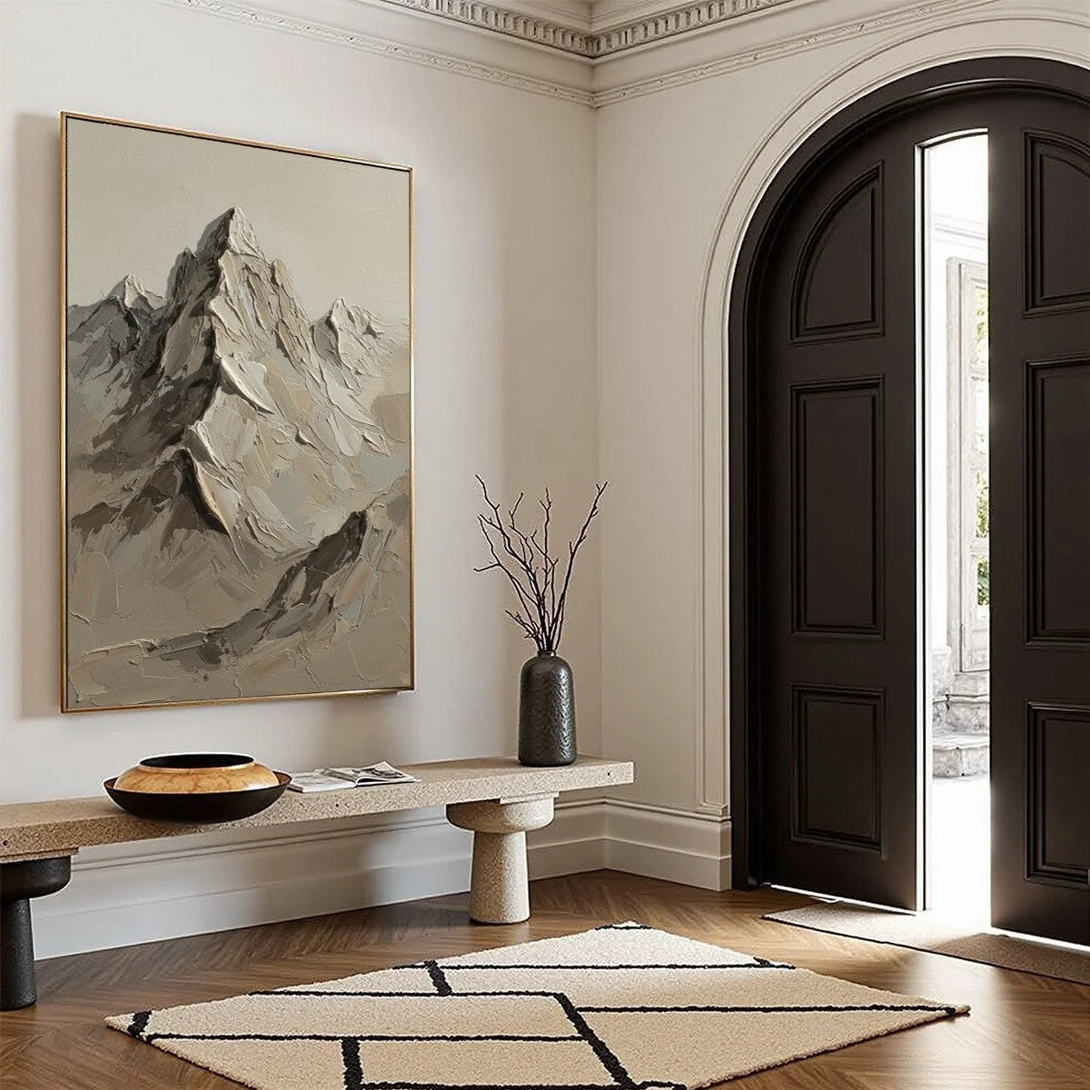 TERRA PEAK: Textured Wabi Sabi Mountain Impasto Wall Art | yellow palette, original oil on stretched canvas art