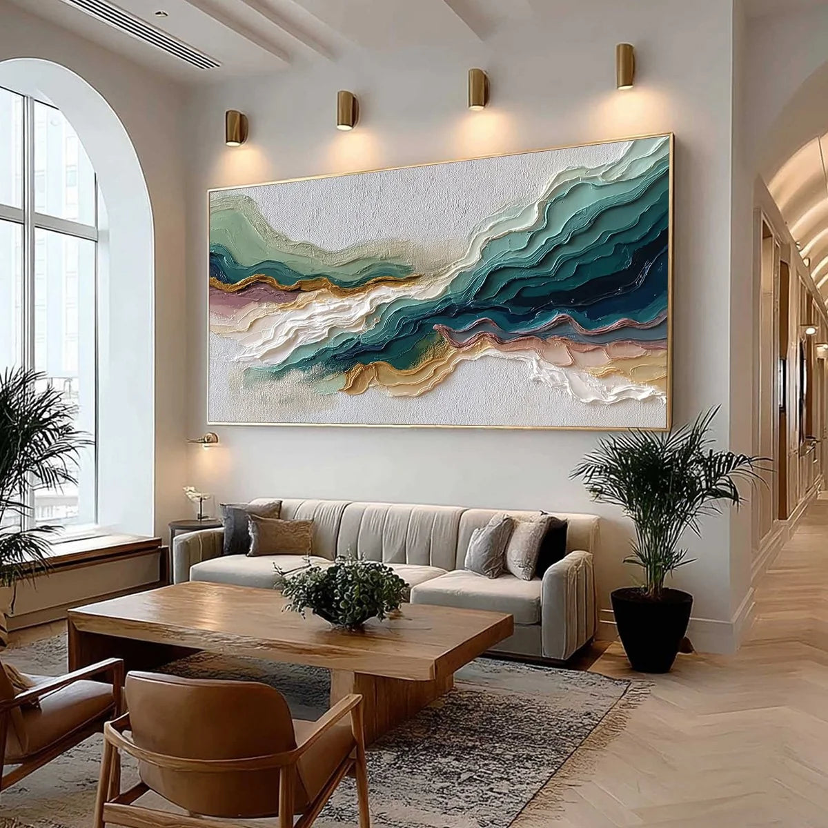 TERRA RHYTHM: Heavily Textured Abstract Landscape Painting | Abstract mood, soft natural light studio shot