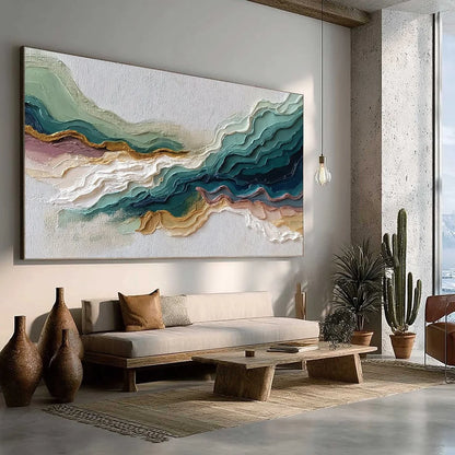 TERRA RHYTHM: Heavily Textured Abstract Landscape Painting | multi-color palette, original oil on stretched canvas art