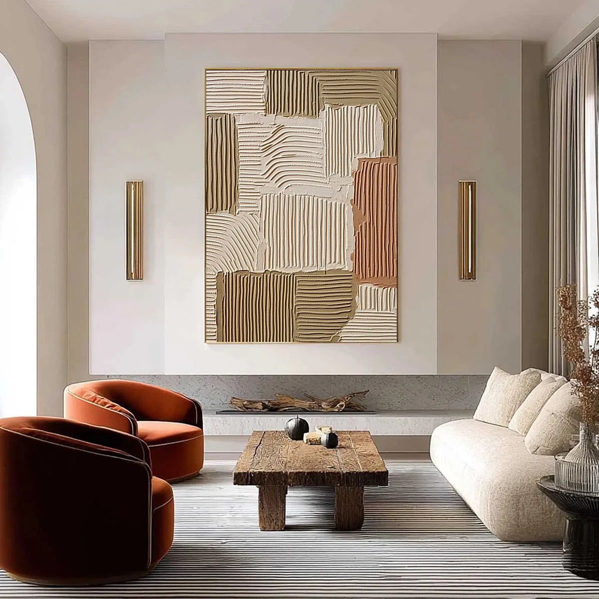 TERRA RHYTHMS: Textured Wabi Sabi Abstract Painting in Earth Tones | Abstract closeup, raised brushwork detail