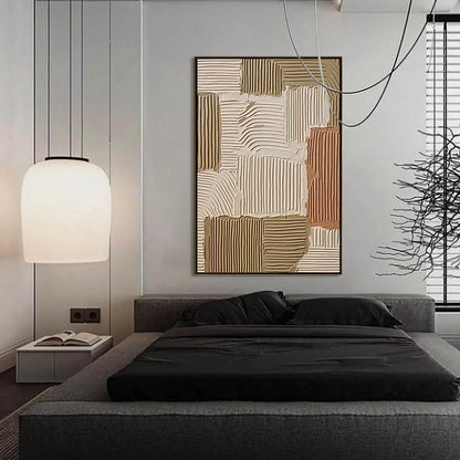 TERRA RHYTHMS: Textured Wabi Sabi Abstract Painting in Earth Tones | gold frame stretched on neutral wall
