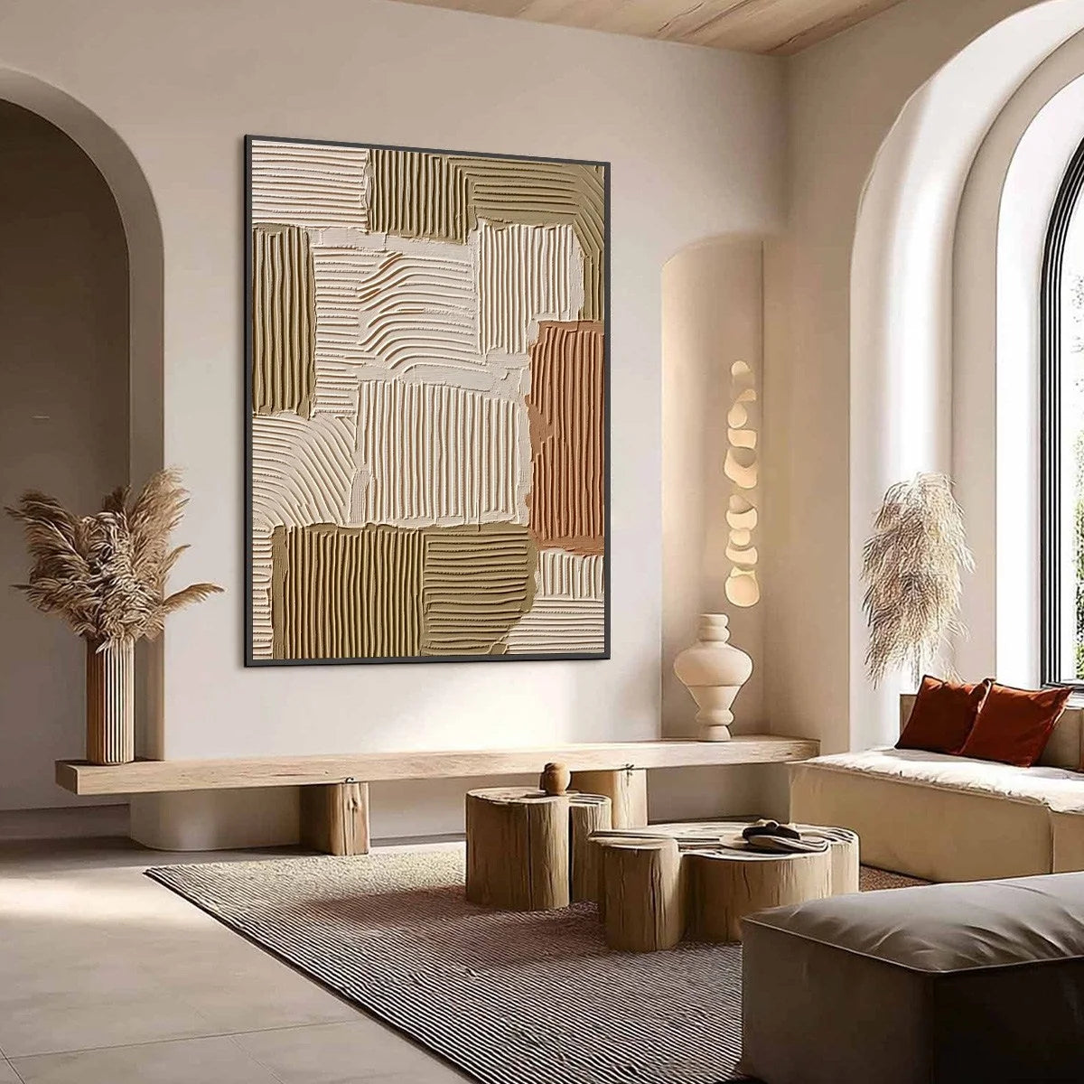 TERRA RHYTHMS: Textured Wabi Sabi Abstract Painting in Earth Tones | Abstract mood, soft natural light studio shot