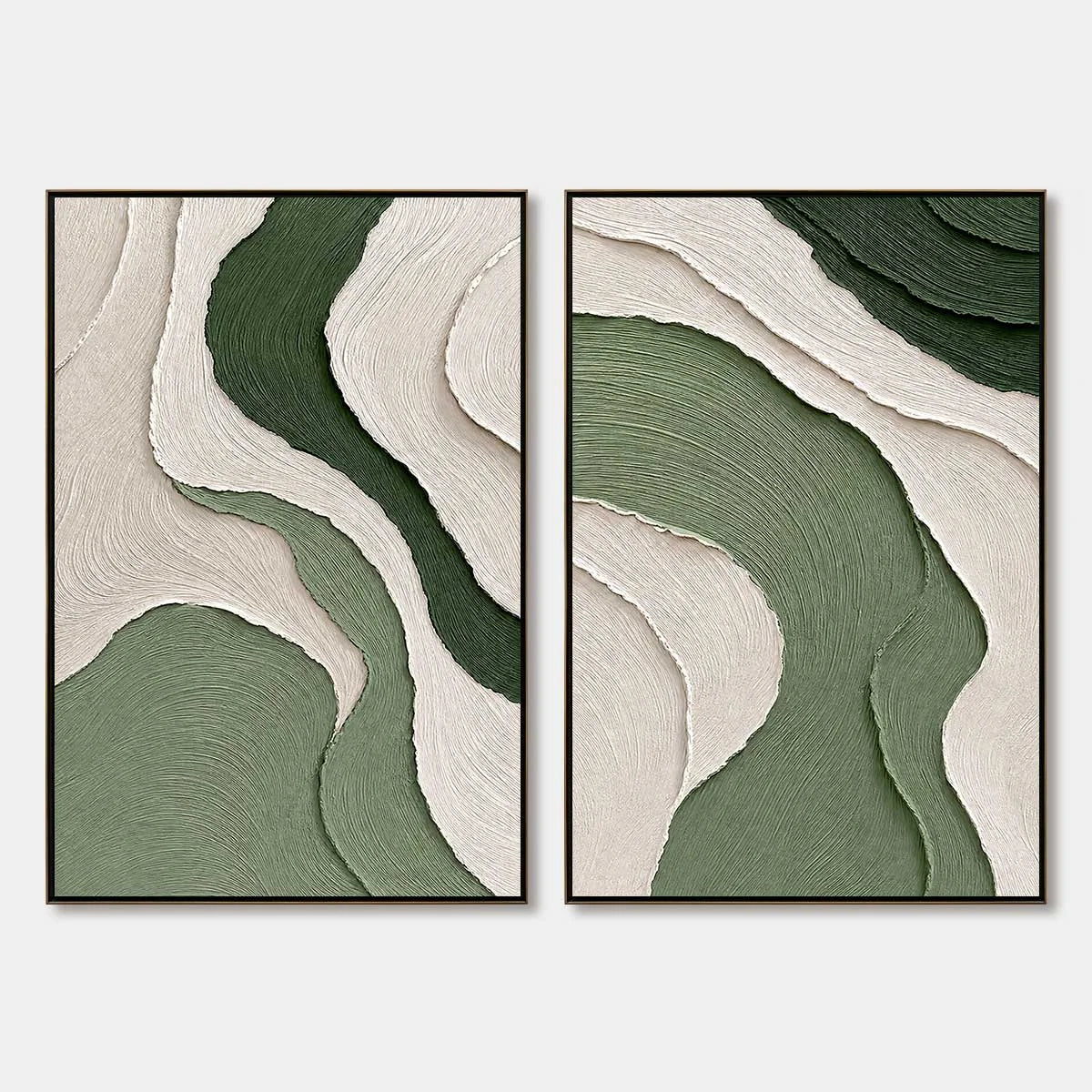TERRA: Textured Wabi Sabi Abstract Diptych in Earthy Greens | hanging in living room, Abstract wall art