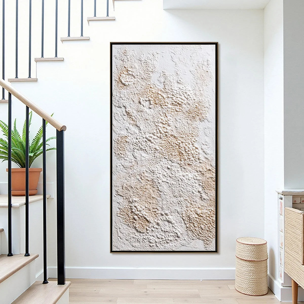 TERRA VEIL: Wabi Sabi Textured Minimalist Abstract Painting | gold frame stretched on neutral wall