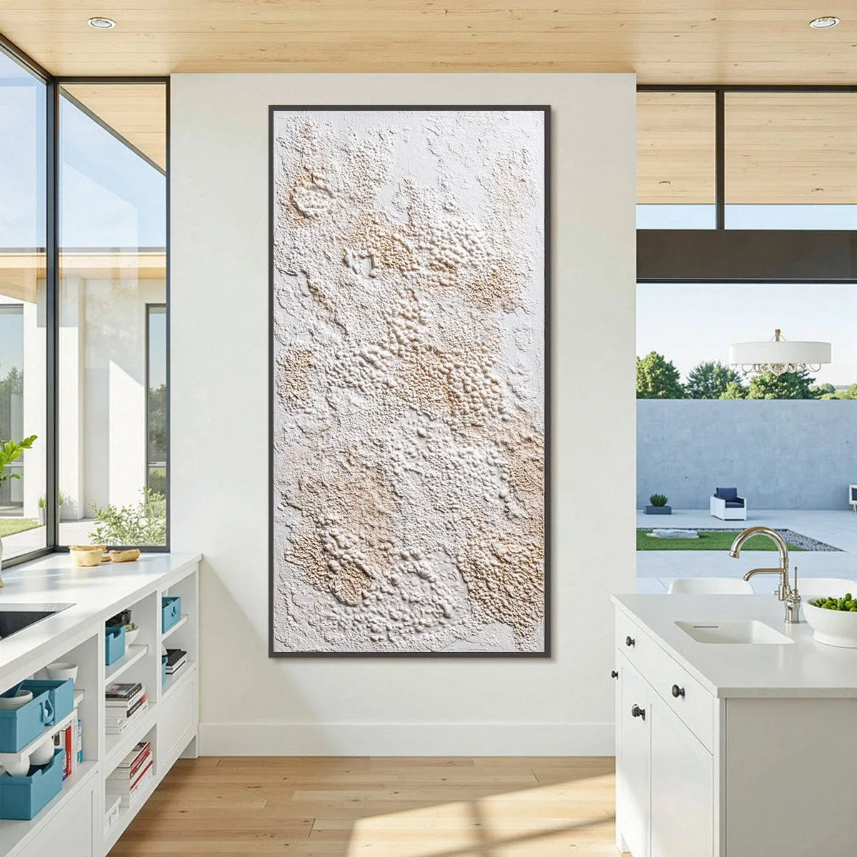 TERRA VEIL: Wabi Sabi Textured Minimalist Abstract Painting | black frame version on white wall