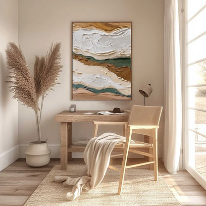 TERRA VEINS: Textured Wabi Sabi Abstract Earth Landscape Painting | black frame version on white wall