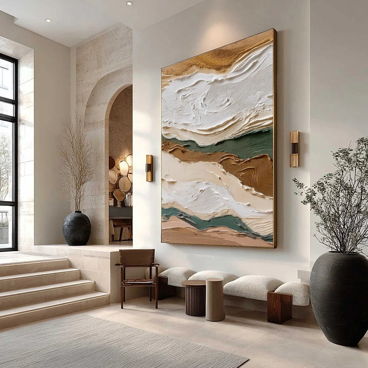 TERRA VEINS: Textured Wabi Sabi Abstract Earth Landscape Painting | Abstract mood, soft natural light studio shot