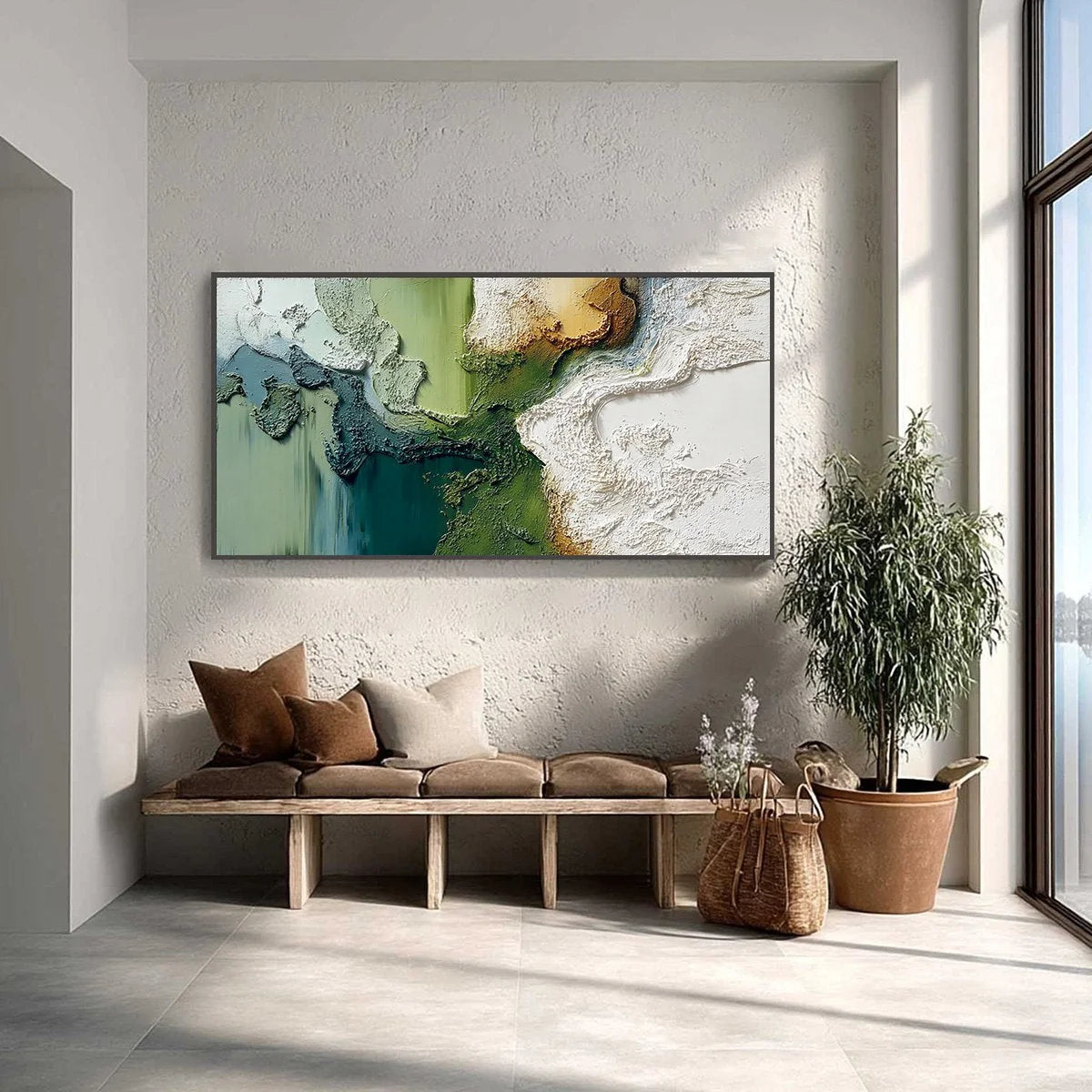TERRA VERDE: Textured Abstract Earth Tone Landscape Painting | Abstract closeup, raised brushwork detail