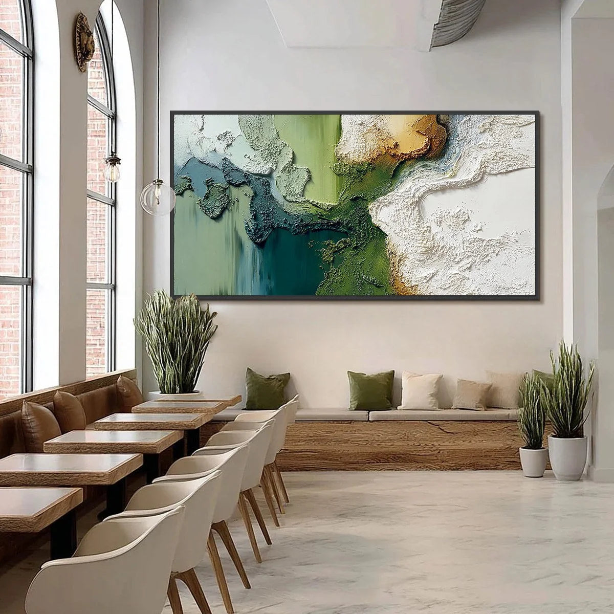 TERRA VERDE: Textured Abstract Earth Tone Landscape Painting | black frame version on white wall
