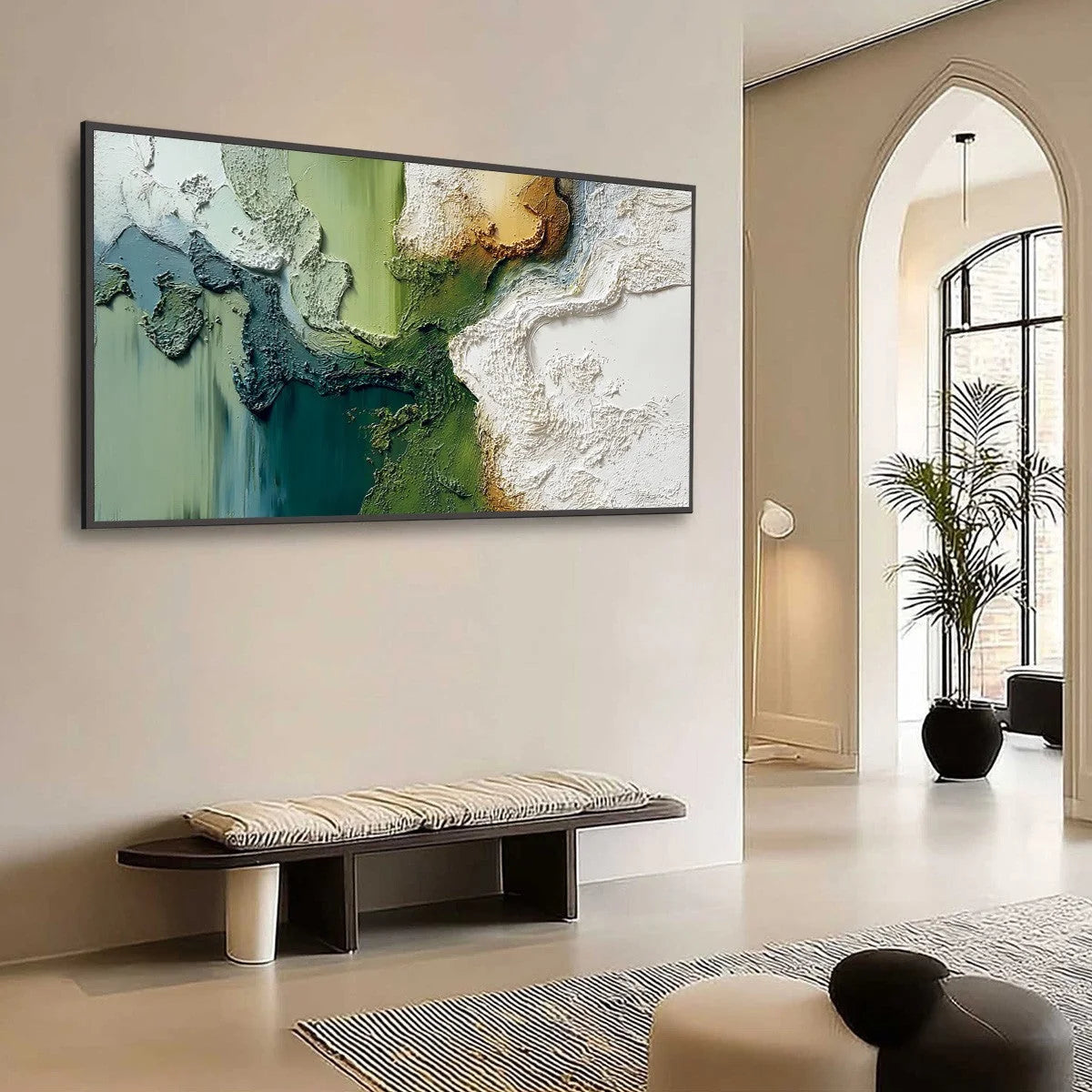TERRA VERDE: Textured Abstract Earth Tone Landscape Painting | Abstract mood, soft natural light studio shot
