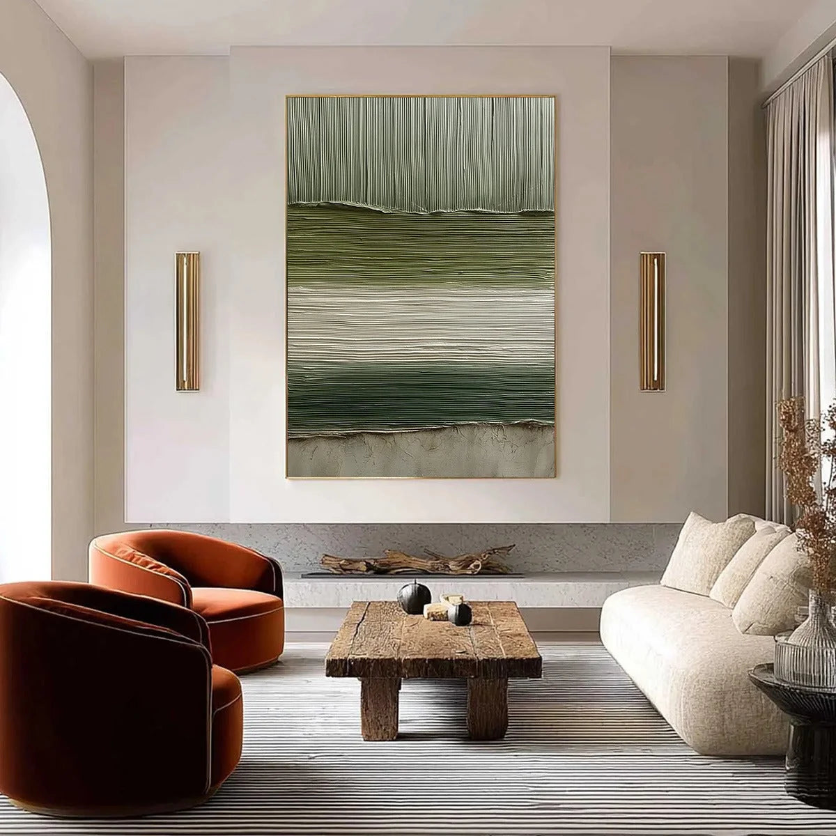TERRA VERDE: Vertical Wabi Sabi Textured Abstract Green Earth Painting | Abstract closeup, raised brushwork detail