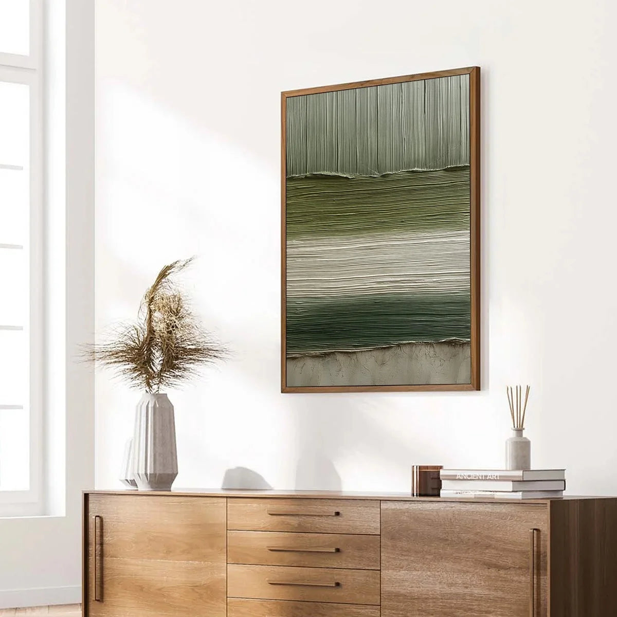TERRA VERDE: Vertical Wabi Sabi Textured Abstract Green Earth Painting | green palette, original oil on stretched canvas art