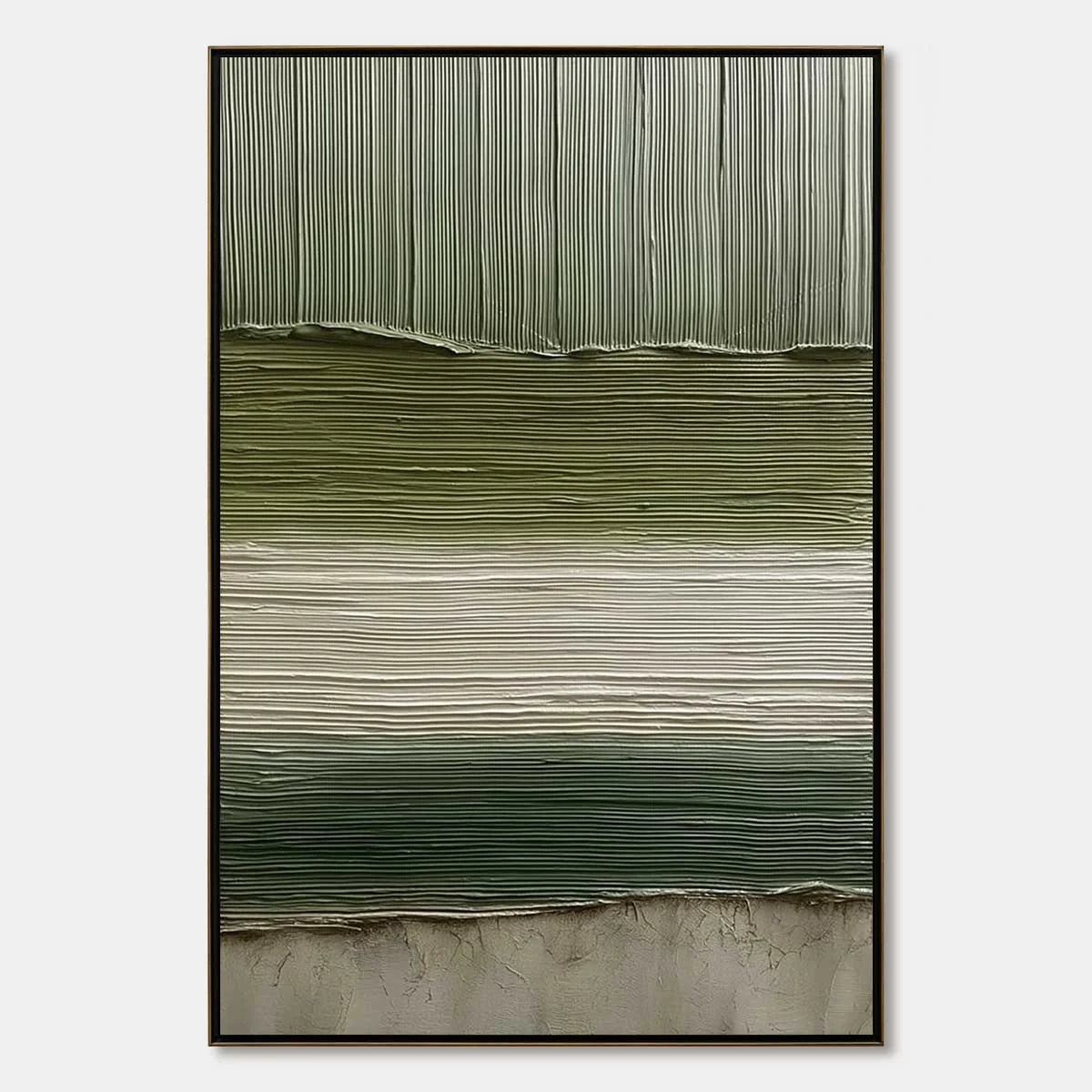 TERRA VERDE: Vertical Wabi Sabi Textured Abstract Green Earth Painting | hanging in living room, Abstract wall art