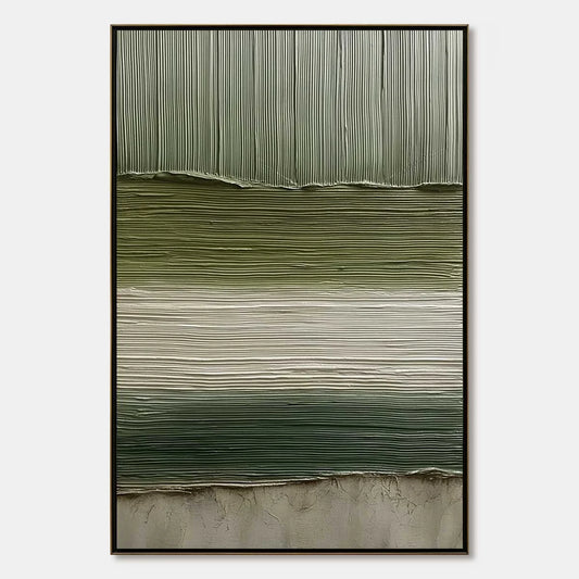 TERRA VERDE: Vertical Wabi Sabi Textured Abstract Green Earth Painting | hanging in living room, Abstract wall art