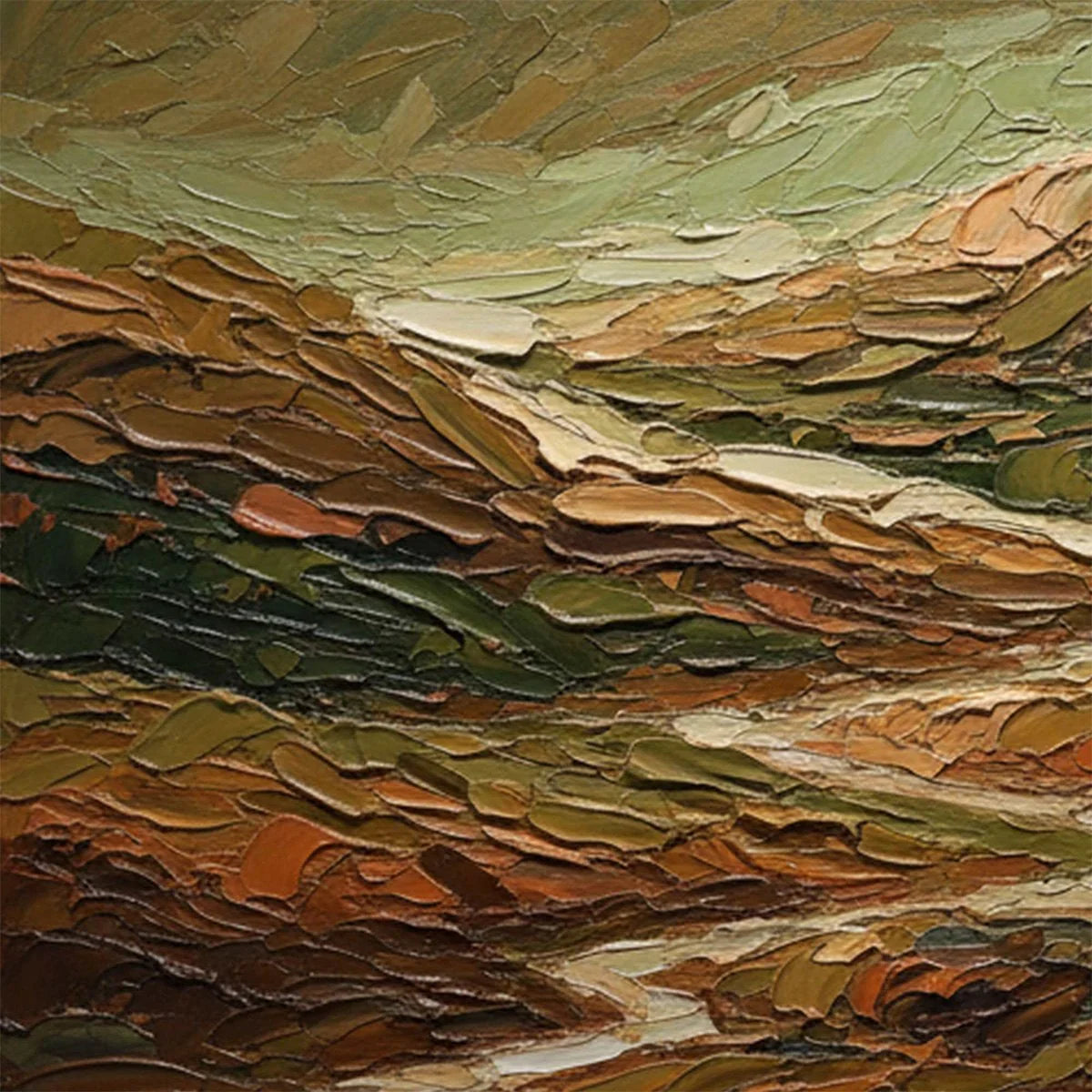 TERRA VISTA: Heavily Textured Abstract Landscape Oil Painting | rectangular format, hand-painted canvas edge
