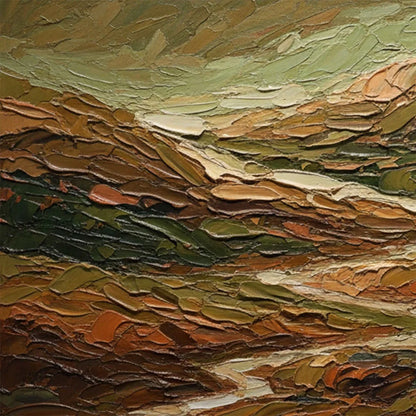 TERRA VISTA: Heavily Textured Abstract Landscape Oil Painting | rectangular format, hand-painted canvas edge
