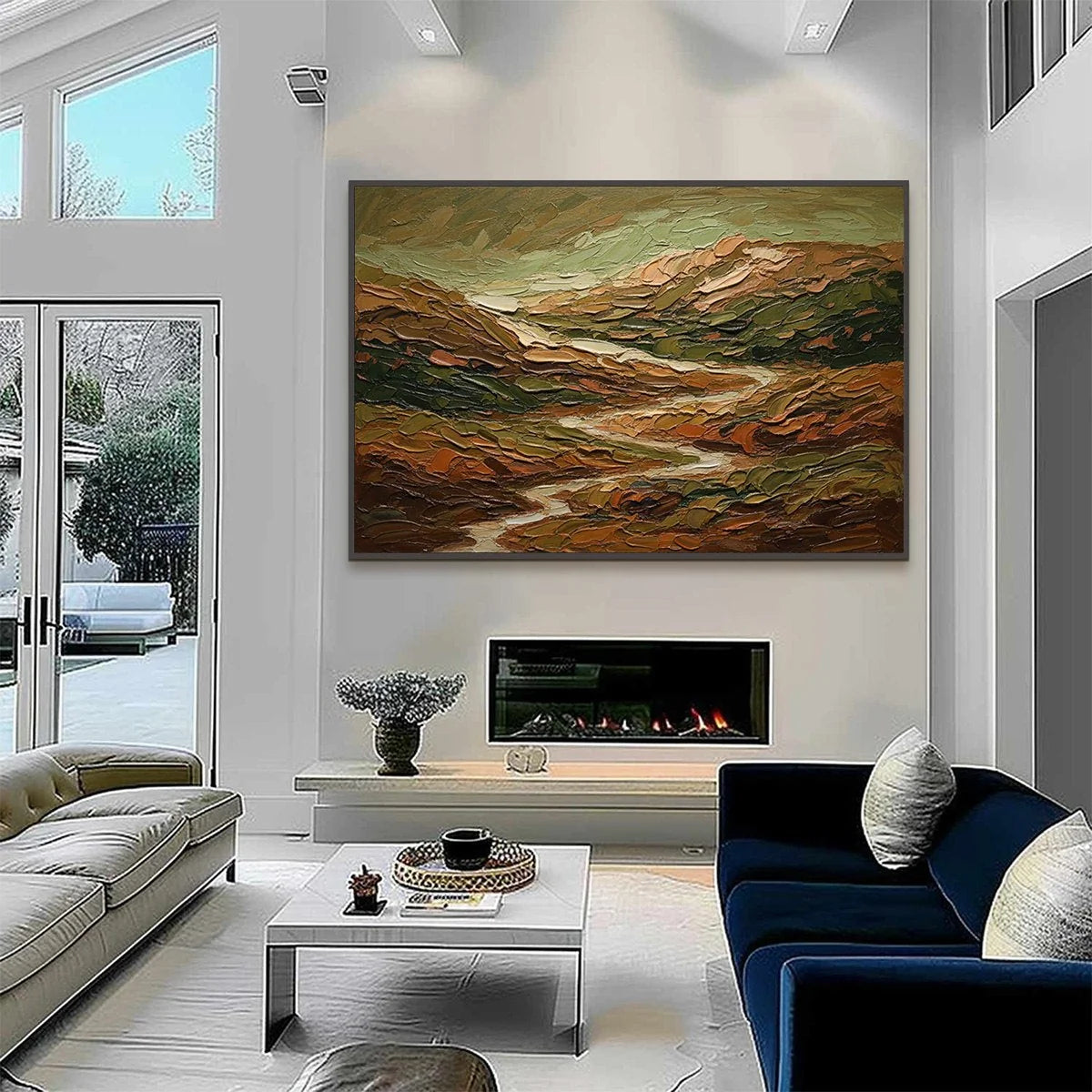 TERRA VISTA: Heavily Textured Abstract Landscape Oil Painting | black frame version on white wall