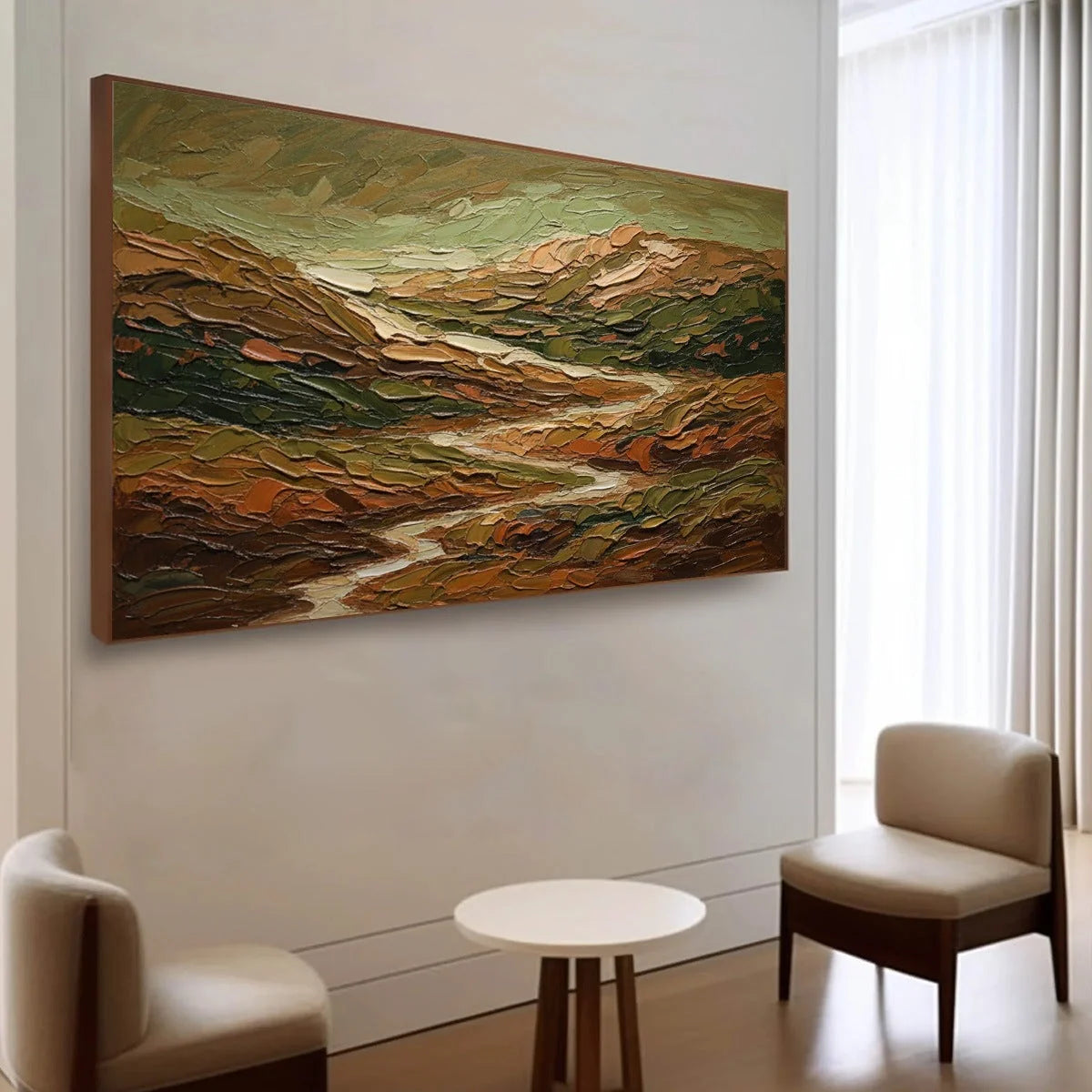 TERRA VISTA: Heavily Textured Abstract Landscape Oil Painting | Abstract mood, soft natural light studio shot