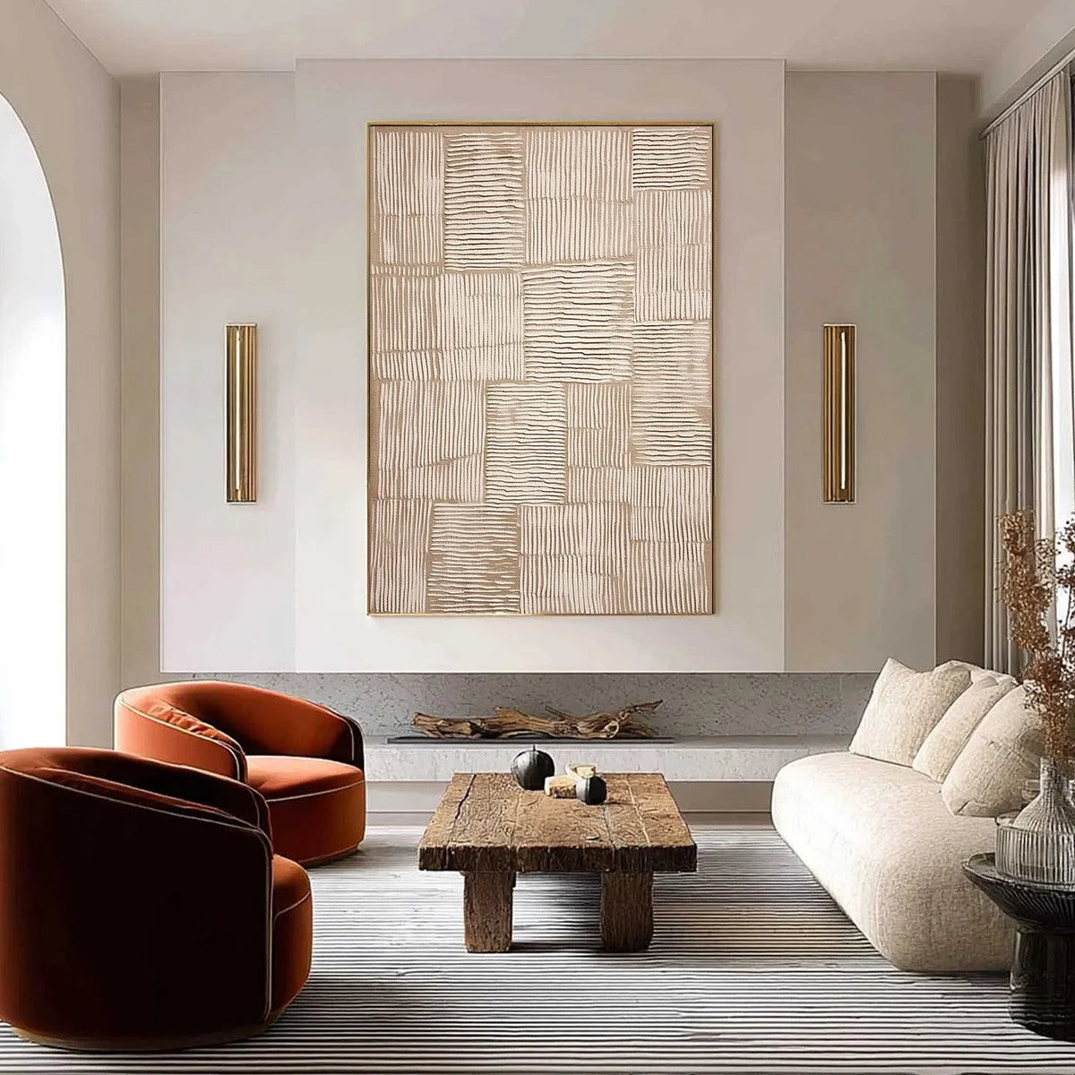 TERRA WEAVE: Heavy Textured Minimalist Wabi Sabi Wall Art | Minimalist closeup, raised brushwork detail