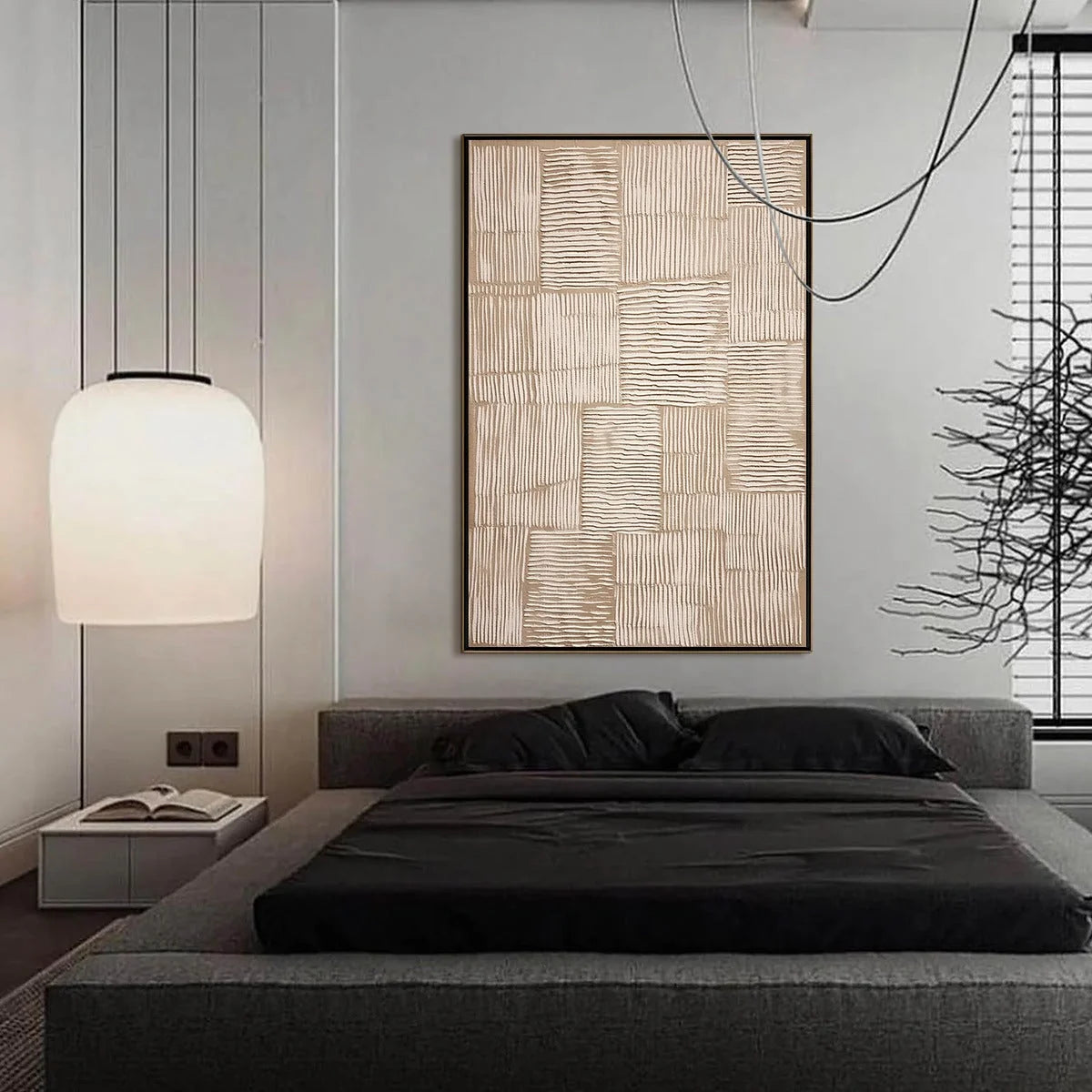 TERRA WEAVE: Heavy Textured Minimalist Wabi Sabi Wall Art | gold frame stretched on neutral wall