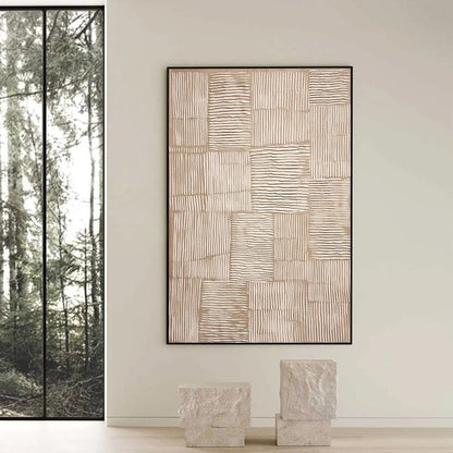 TERRA WEAVE: Heavy Textured Minimalist Wabi Sabi Wall Art | black frame version on white wall