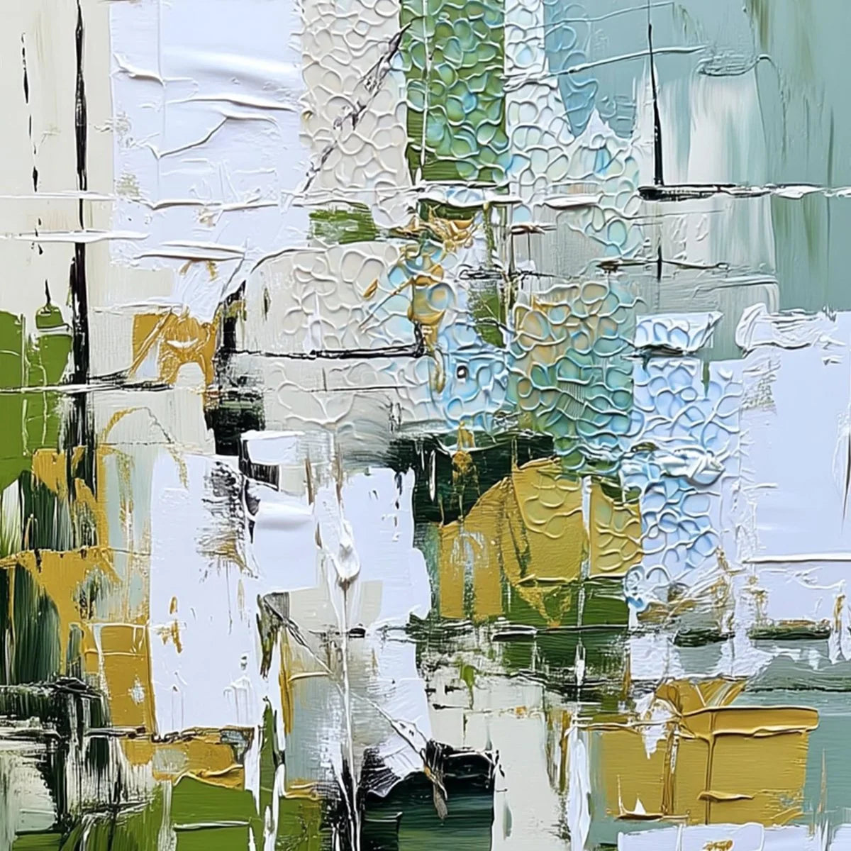 TERRACE VIEW: Textured Abstract Impasto Landscape Painting | rectangular format, hand-painted canvas edge