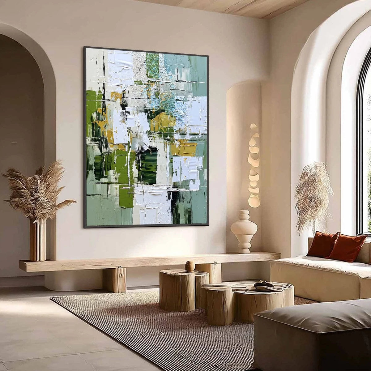TERRACE VIEW: Textured Abstract Impasto Landscape Painting | Abstract mood, soft natural light studio shot
