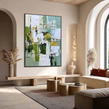 TERRACE VIEW: Textured Abstract Impasto Landscape Painting | Abstract mood, soft natural light studio shot