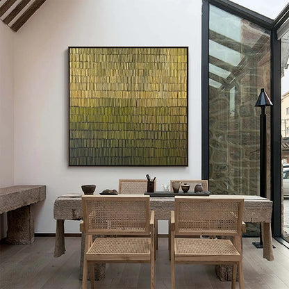 TERRACED SERENITY: Wabi Sabi Minimalist Abstract Painting | gold frame stretched on neutral wall