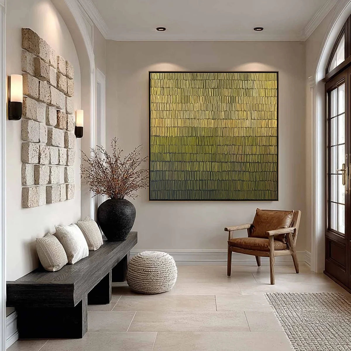 TERRACED SERENITY: Wabi Sabi Minimalist Abstract Painting | black frame version on white wall