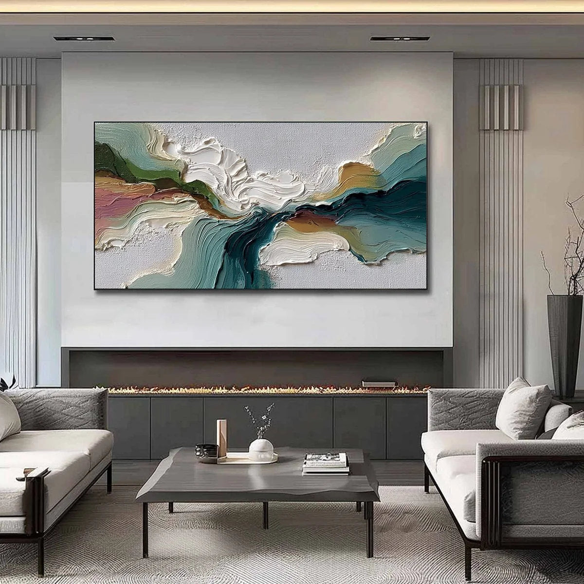 TERRAFLOW: Large Horizontal Abstract Impasto Landscape Painting | Abstract closeup, raised brushwork detail