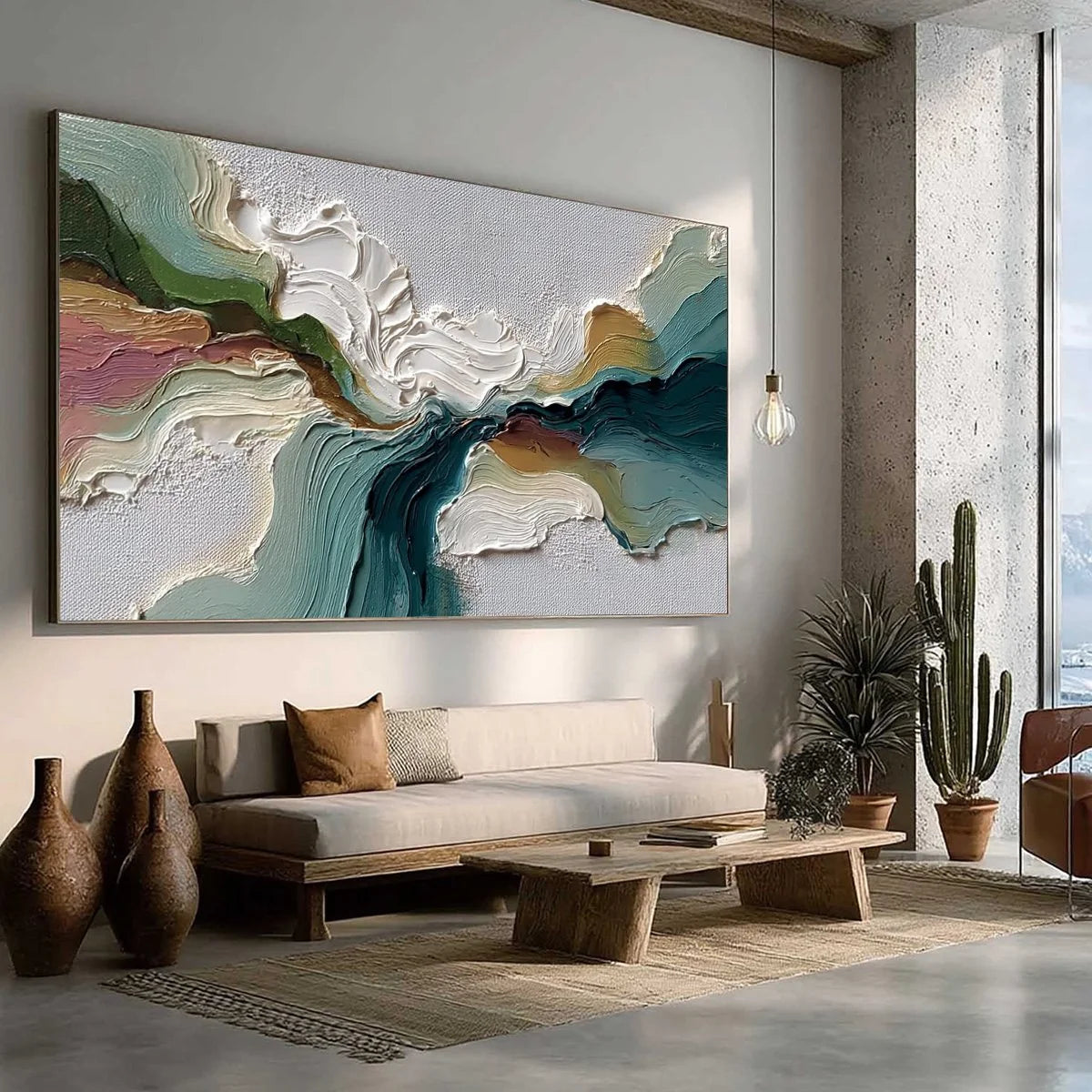 TERRAFLOW: Large Horizontal Abstract Impasto Landscape Painting | multi-color palette, original oil on stretched canvas art