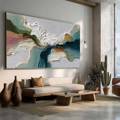 TERRAFLOW: Large Horizontal Abstract Impasto Landscape Painting | multi-color palette, original oil on stretched canvas art