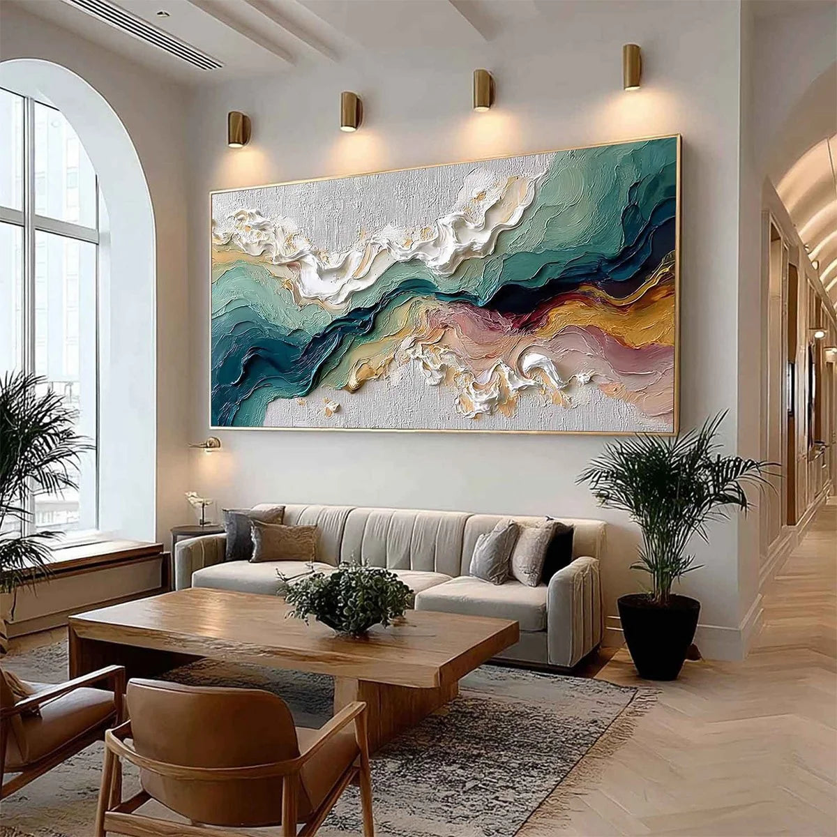 TERRAFLUX: Large Abstract Landscape Heavy Texture Palette Knife Painting | Abstract mood, soft natural light studio shot