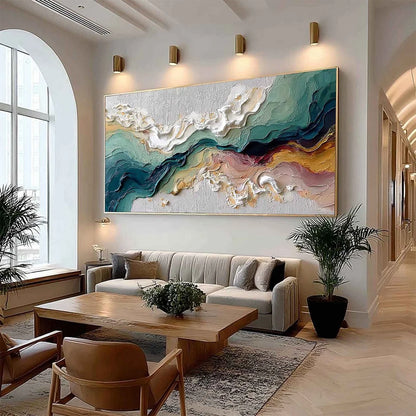 TERRAFLUX: Large Abstract Landscape Heavy Texture Palette Knife Painting | Abstract mood, soft natural light studio shot
