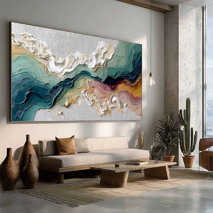 TERRAFLUX: Large Abstract Landscape Heavy Texture Palette Knife Painting | multi-color palette, original oil on stretched canvas art