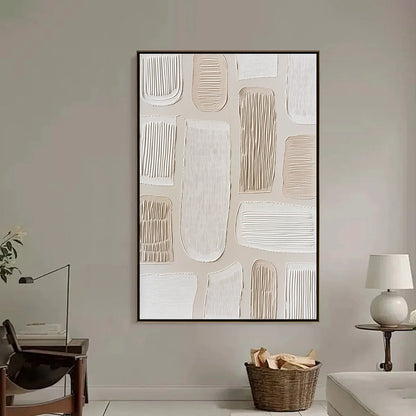TERRAFORMS: Textured Wabi Sabi Abstract Painting in Neutral Tones | black frame version on white wall