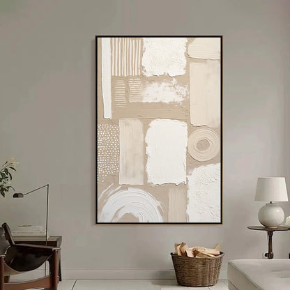 TERRAFORMS: Textured Wabi-Sabi Abstract Painting in Neutral Tones | black frame version on white wall