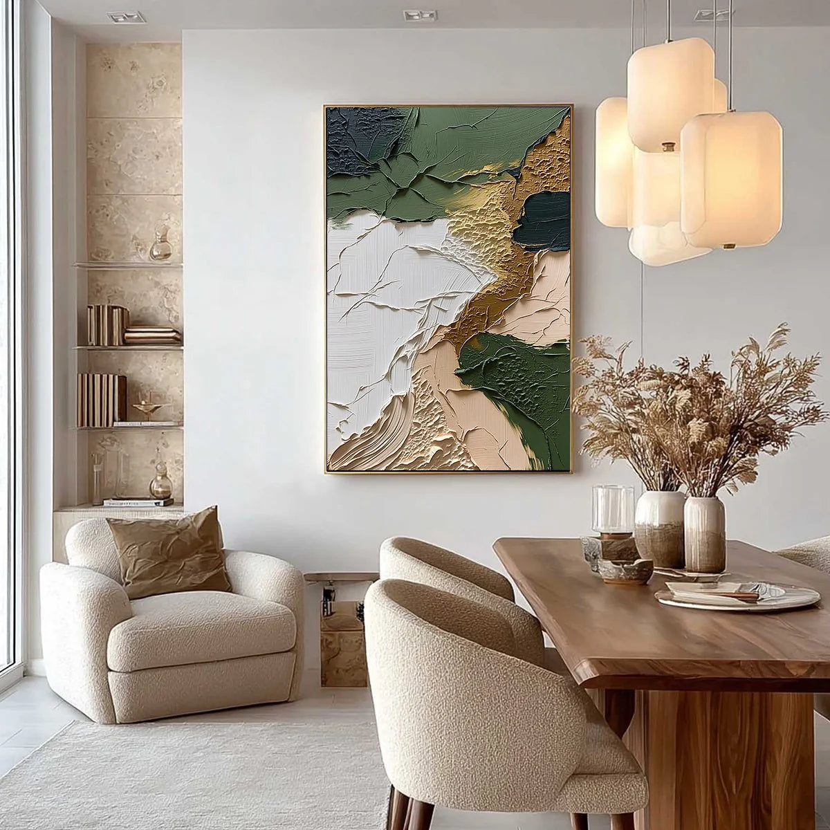 TERRAIN: Textured Wabi Sabi Abstract Painting in Earth Tones | gold frame stretched on neutral wall